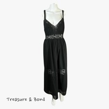 Treasure & Bond Lace Trim Linen Blend Midi Sundress in Black Sz M