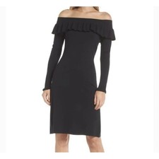 Lilly Pulitzer Moda Off The Shoulder Black Sweater Dress Long Sleeve Medium