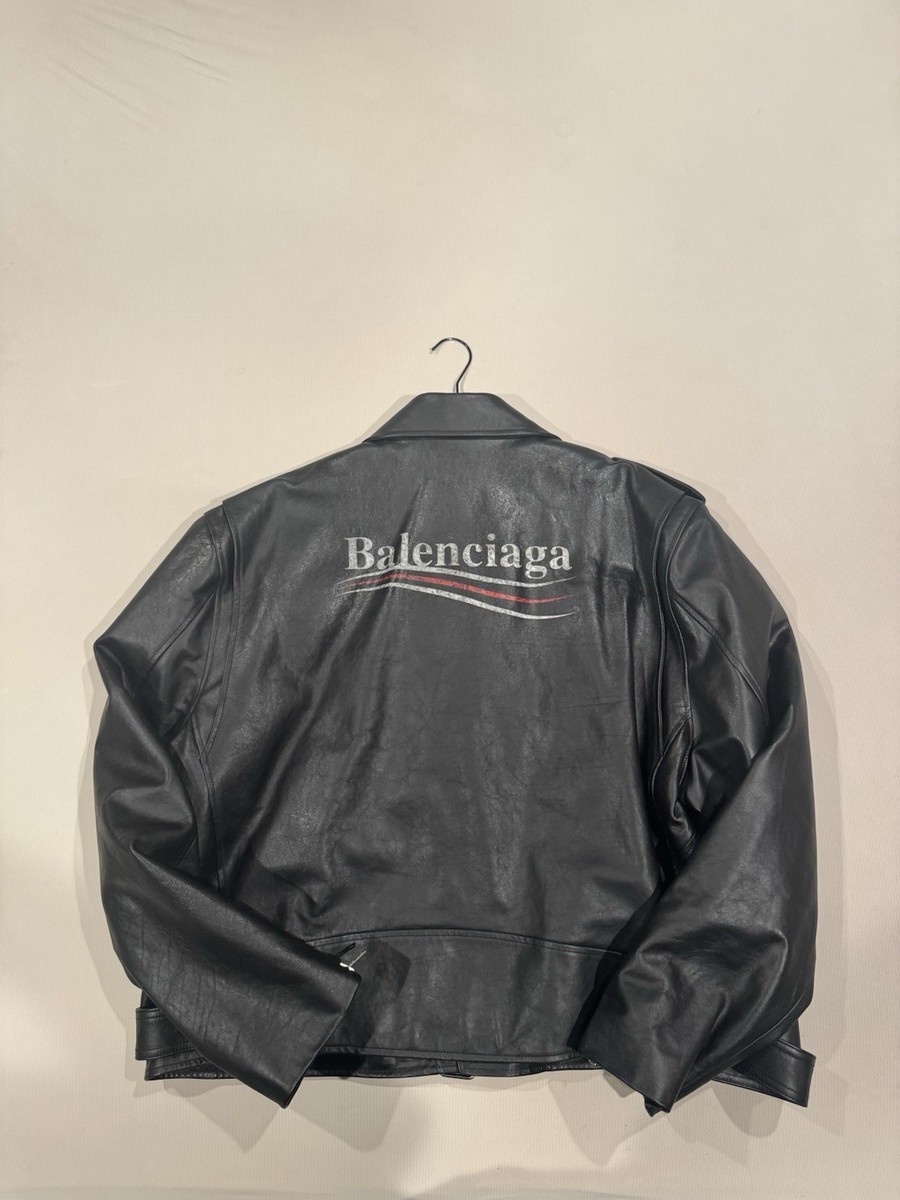 BALENCIAGA FW19 BLACK CAMPAIGN LOGO BIKER LEATHER JACKET EU 52 | eBay