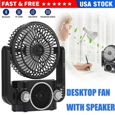 Portable Bluetooth Speaker Fan Combo FM/AM/SW Radio USB TF Player 3-Speed Black