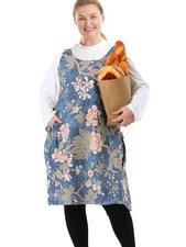 Big Plus Size Aprons For Women With Pockets Cotton Linen Baking Kitchen Cook