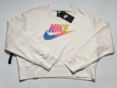 Nike Cross Stitch Logo Fleece Crewneck Sweatshirt Women s Large Cropped NWT