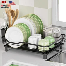 Stainless Steel Dish Drying Rack Rustproof Kitchen Counter Black