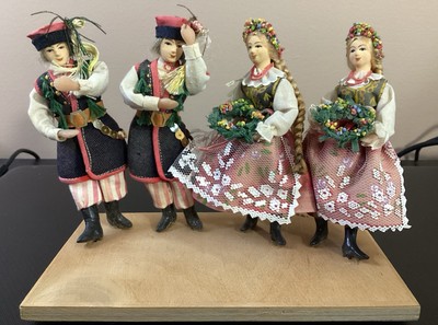 Polish Dancing Dolls Handmade Poland 2x Woman/2x Man Dancer