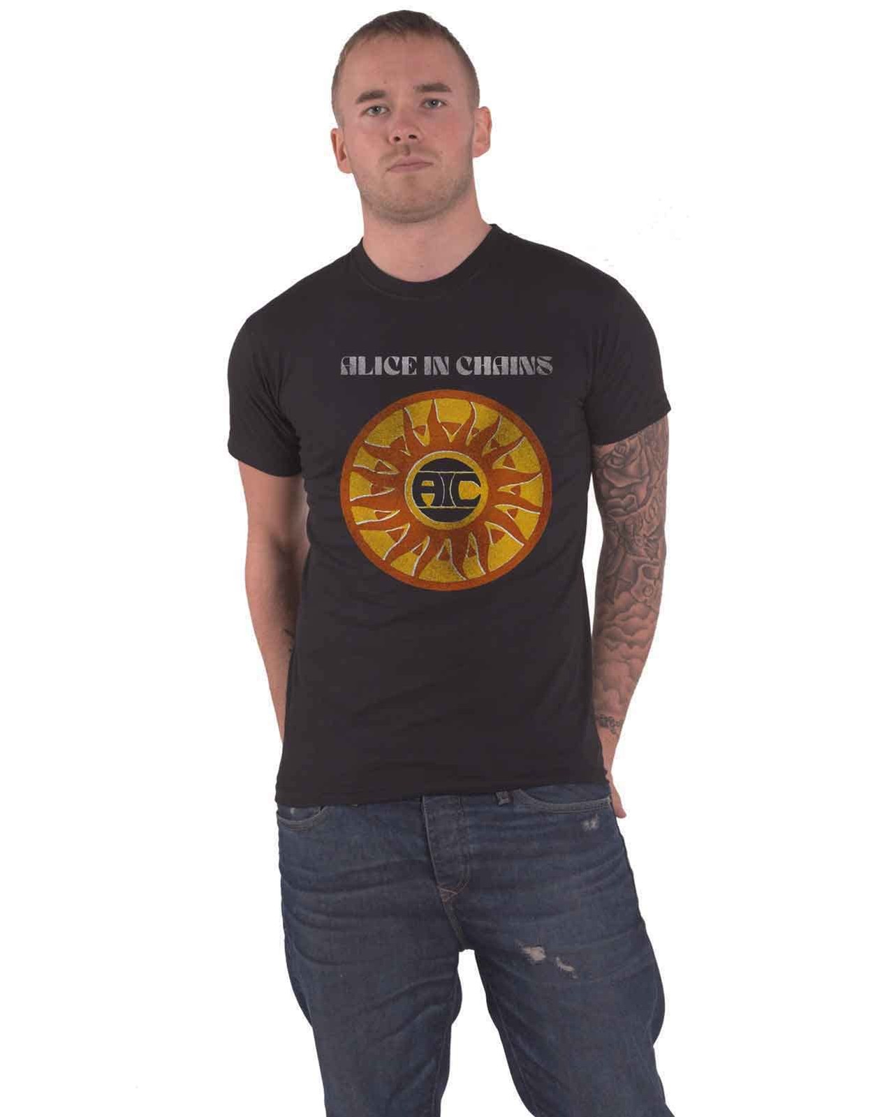 Alice in Chains T Shirt Circle Sun Band Logo Vintage Official Mens S Black