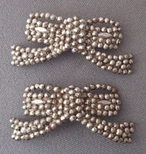 Antique Faceted Cut Steel Shoe Clips Signed L.W. LW PARIS Victorian Era Bows