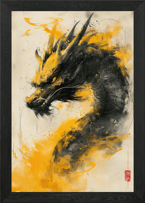 dunkelgelb und hellgrau gerahmtes Wandbild Poster Leinwanddruck Bild