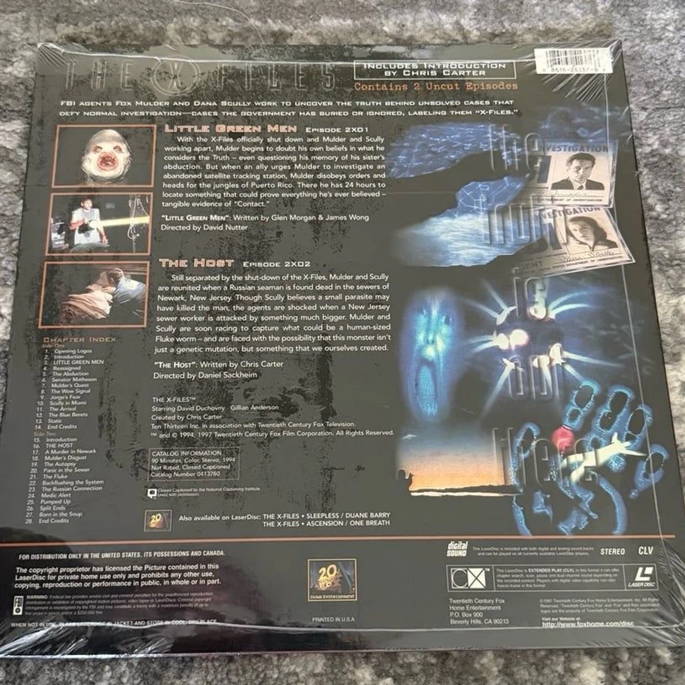 X-Files Laserdisc “Little Green Men/The Host” MINT - Image 2 of 2