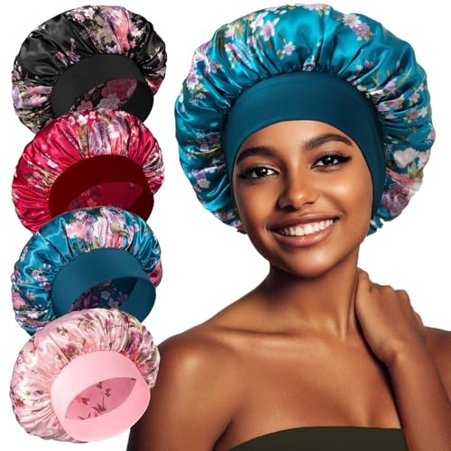 4PCS Satin Bonnet, Bonnets for Women, Silk Hair Bonnet for Sleeping, Set E