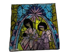 MWT 60s SKANDIA Nativity Hanky Artsy Batik Tags 3 Angels Mary Baby Jesus