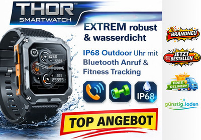 Thor Smartwatch EXTREM robust IP68 Outdoor Uhr Bluetooth Anruf Fitness