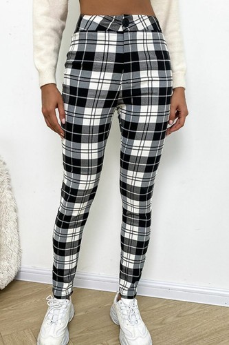 Plaid High Waist Button Detail Pants | eBay