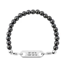 Hematite Grid Coordinates Bracelet Beads Charm Custom Engraved Message UK Ammo