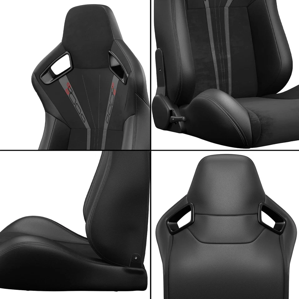 2PCS Universal Racing Seats with Dual Sliders, PVC Leather Bucket Seat for Ford - Изображение 4 из 4