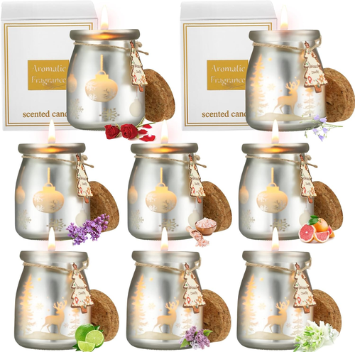 8 Pcs Christmas Scented Candles Gift Set 3.5 Oz Christmas Soy Wax Candles Xmas A
