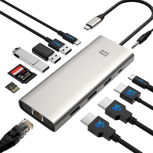 USB C Docking Station Triple Display Monitor for Dell HP Mac,Minthouz 12 in 1 US