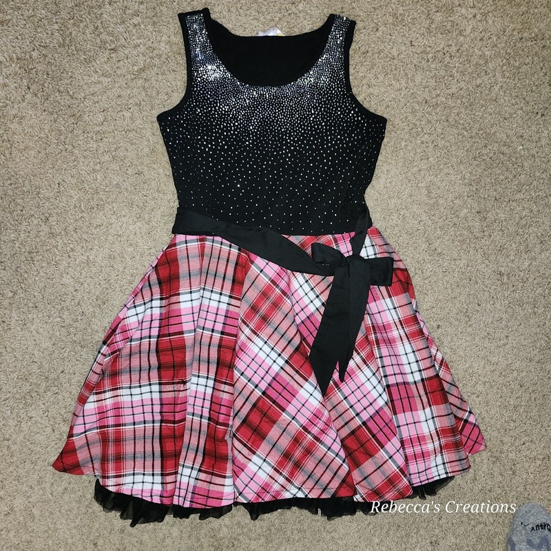 Justice Girls Black Tank Dress Sparkle Glitter & Red/Black Plaid Christmas Sz 16