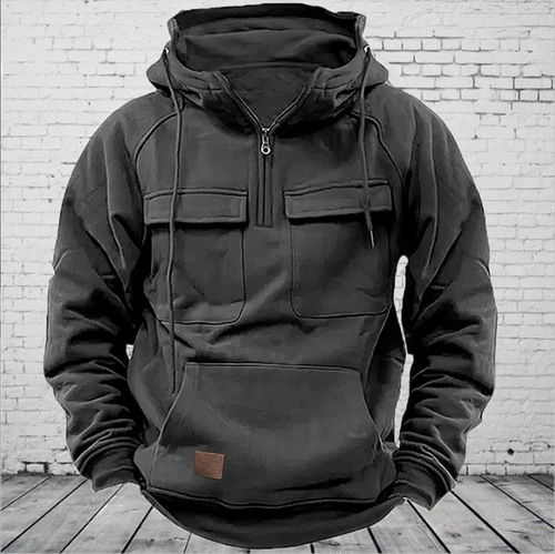Men Tactical Sweatshirt Quarter Zip Cargo Pullover Hoodies, Outdoor Winter Jacke - Picture 4 of 22