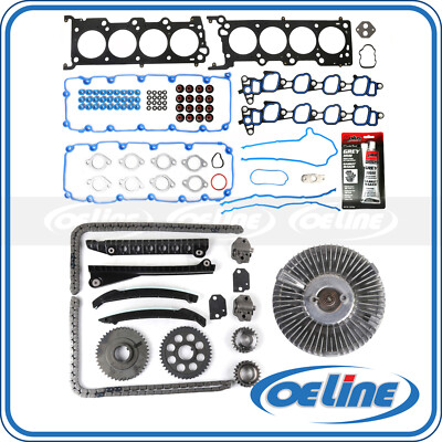 Head Gasket Set Fit 04 Ford E-150 E-350 5.4L Timing Chain Kit w/ Fan Clutch