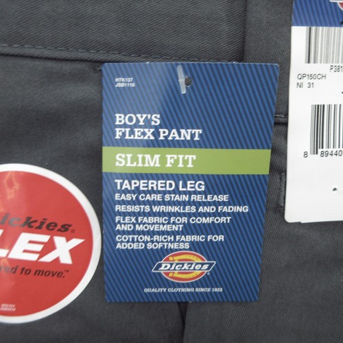 Dickies Boys Flex Pants 18 Charcoal Gray Slim Fit Tapered Leg Wrinkle Resist New - Picture 4 of 13