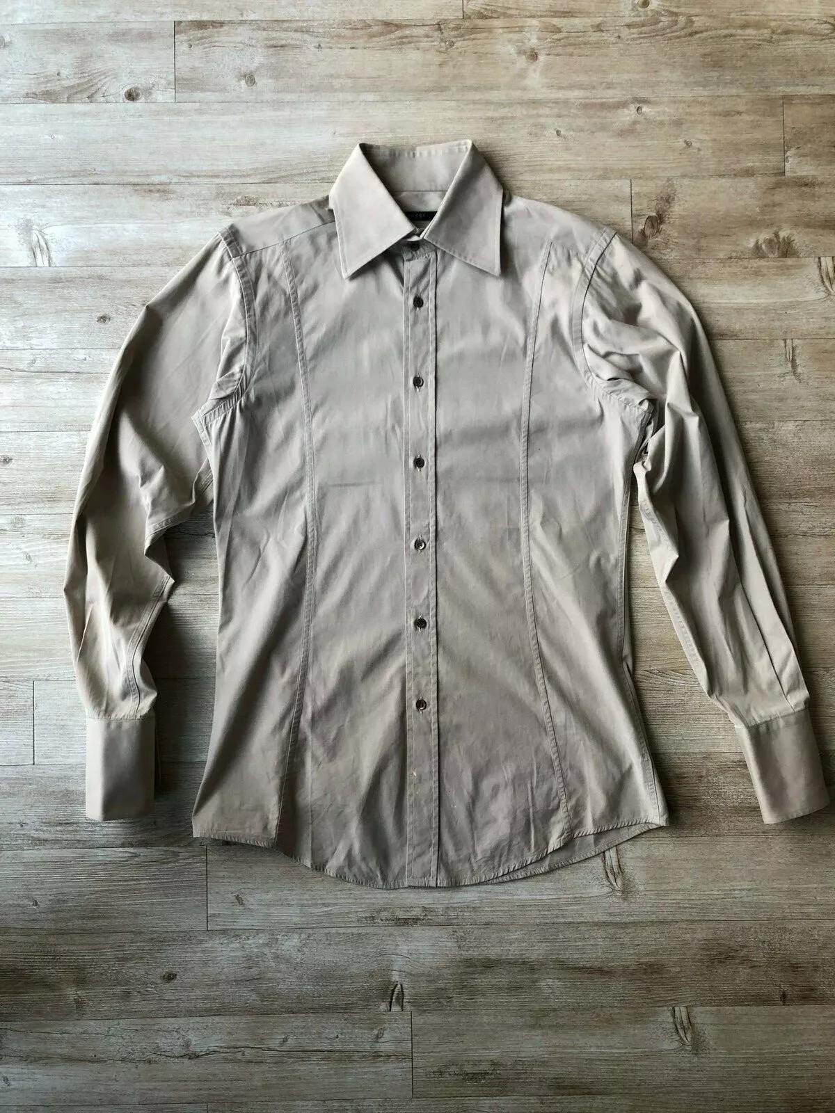 GUCCI   T shirt habillé homme   coupe mince beige   taille 15 (ère Tom Ford) fabriqué en Italie