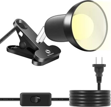 Clip On Light - Desk Lamp, Metal Reading Light, Bed Clamp, 360 Adjustable, Black