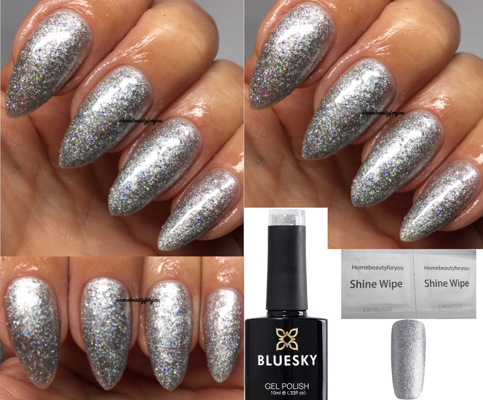 BLUESKY GEL NAIL POLISH SILVER GLITTER CHRISTMAS COLOR UV LED SOAK OFF