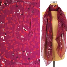 NEW $395 ALEXANDER MCQUEEN Wine Chiffon MAGIC NIGHT FAIRY SKULL Silk 55" SCARF