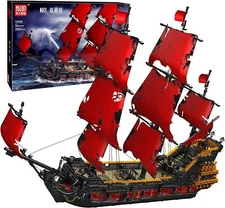 Mould King 13109 Red Ship Pirates of the Caribbean Sailboat Building Brick Set
