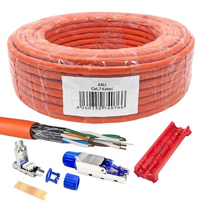 ARLI 25m Netzwerkkabel Cat7 Verlegekabel + 2x Rj45 Cat8.1 Stecker Netzwerk Set