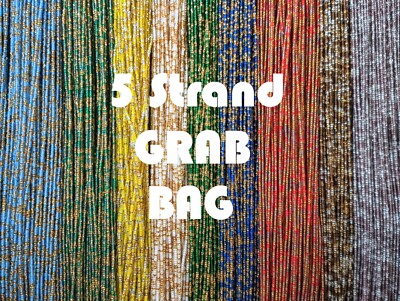 Grab Bag African Waist Beads, 5 Strands, Random Beads, Cotton 42-44 inch Tie-On