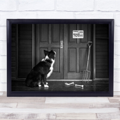 Vorsicht vor dem Besitzer Hundehütte Schild Knochen Gabel dunkler Humor Wandbilddruck