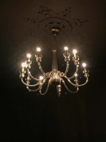 Plafonnier Suspension Art Déco Bauhaus - Laiton Nickelé Avec Verre Laiteux - Rare, Occasion