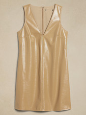 Banana Republic Women's L Khaki Sleeveless Patent Vegan Leather Dress ~ New