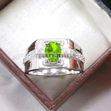 Peridot Oval Cut Gemstone With 925 Sterling Silver Ring For Men's #B474 *