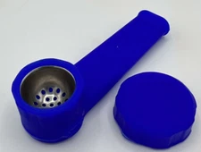 Silicone Tobacco Smoking Pipe with Metal Bowl & Cap Lid USA seller Blue