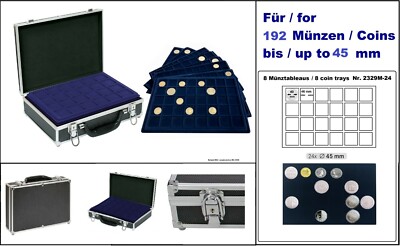 LINDNER 2338M Coin Case ALU Black 8 Blue Coin Boards 45 mm for 192 Coins
