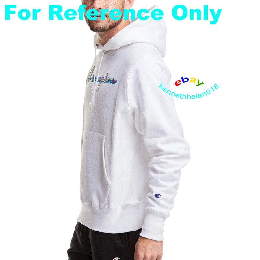 OFF WHITE FELPA CON CAPPUCCIO CHAMPION REVERSE WEAVE LOGO MARMO APPLIQUE BIANCO PANNA UOMO TAGLIA MEDIA