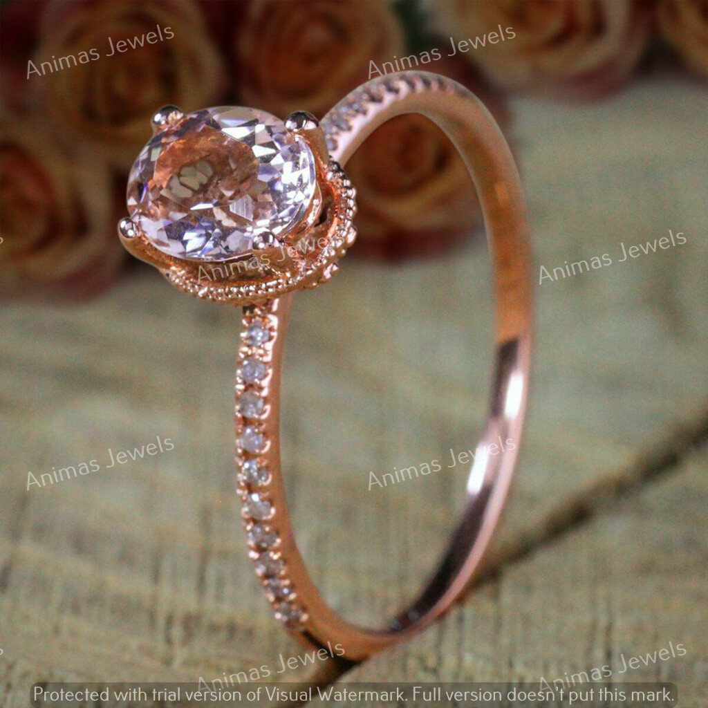14K Rose Gold Plated 2.5 CT Oval Cut Simulated Morganite Bridal Wedding ...