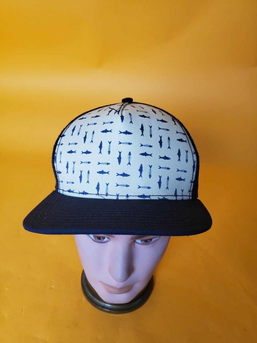 Prana Men mesh back casual adjustable hat cap - black, yellow OS fish pattern
