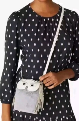 Kate Spade Gray Whimsical Owl Backpack Kate Spade WKRU5674 Star Bright Owl Tomi Gray Leather  main image 4