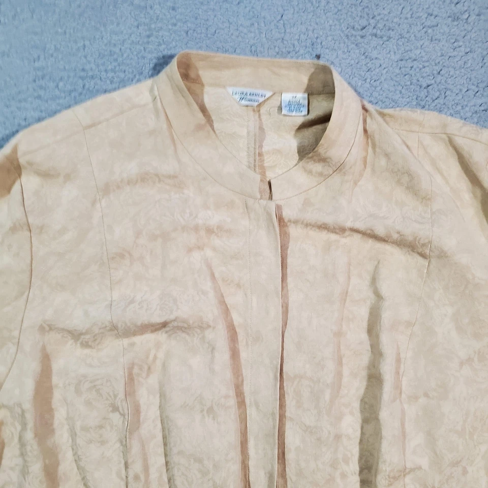 Camisa Top Laura Ashley Para Mujer 3X Mezcla de Lino de Seda Jacquard Patrón Floral Elegante Foto 2 de 4