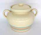 MCCOY Pink & Blue Striped Bean Pot with Lid 7" x 10"