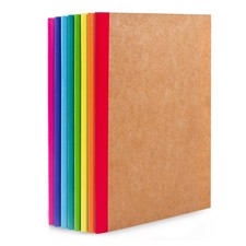 Bulk 8 Pack Lined Notebooks, Kraft Cover Journals, Rainbow Spines, Multicolor
