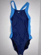 Nike Size 4 Swimsuit One Piece Blue Colorblock Competition Lined