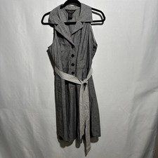 VTG Robbie Bee Gray Collared Button Up Dress Knee Length Cotton Preppy Twee Sz 8