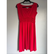 Vibrant Classic Little Red Cocktail Dress Sleeveless V-Neck Midi Ruched Waist 6P
