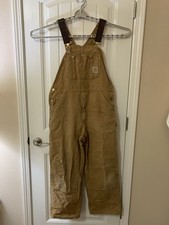 Carhartt Bib Overalls Brown Duck Canvas Workwear Double Knee Carpentry Heavy Dty