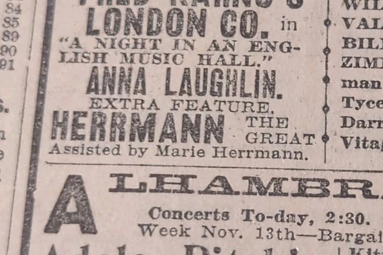 NOV 12, 1905 NEWSPAPER PAGE #2601-   HERRMANN THE GREAT MAGICIAN + WIZARD OF OZ 