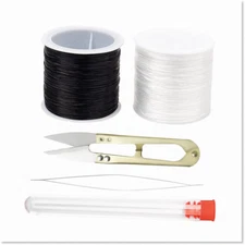 1mm Elastic Cord for Jewelry Making - Black and Clear - Stretch Cord with Beaded